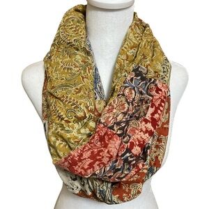 Multicolor Bohemian Patchwork Reversiable Infinity Scarf with Tassel Details.